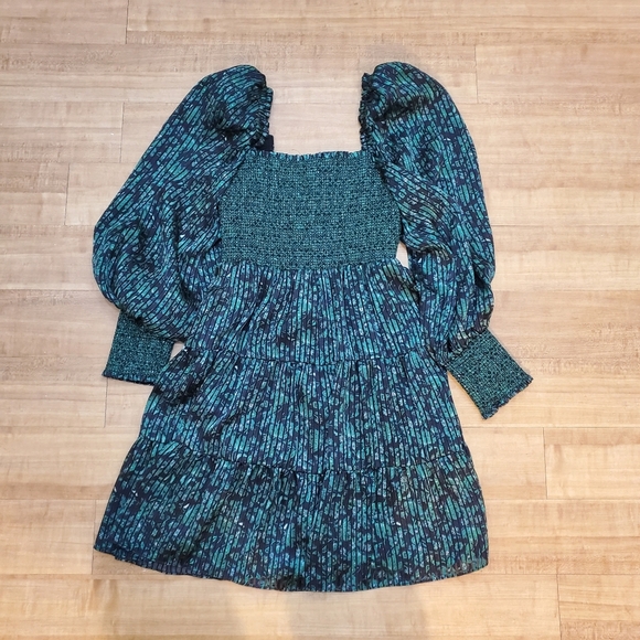 ALICE + OLIVIA Smocked Green Floral Long Sleeve Mini Dress Size XS - Picture 4 of 13